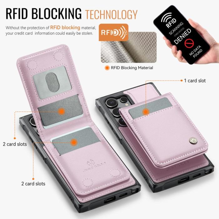 JEEHOOD - JEEHOOD Mobilfodral för Samsung Galaxy S26 Ultra Äkta läder RFID - Rosa