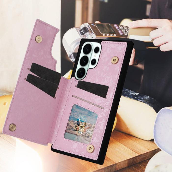 OEM - Mobilfodral för Samsung Galaxy S26 Ultra Äkta läder RFID - Rosablommig