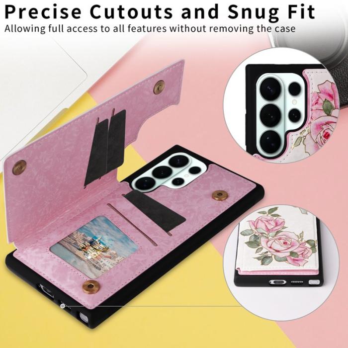 OEM - Mobilfodral för Samsung Galaxy S26 Ultra Äkta läder RFID - Rosablommig