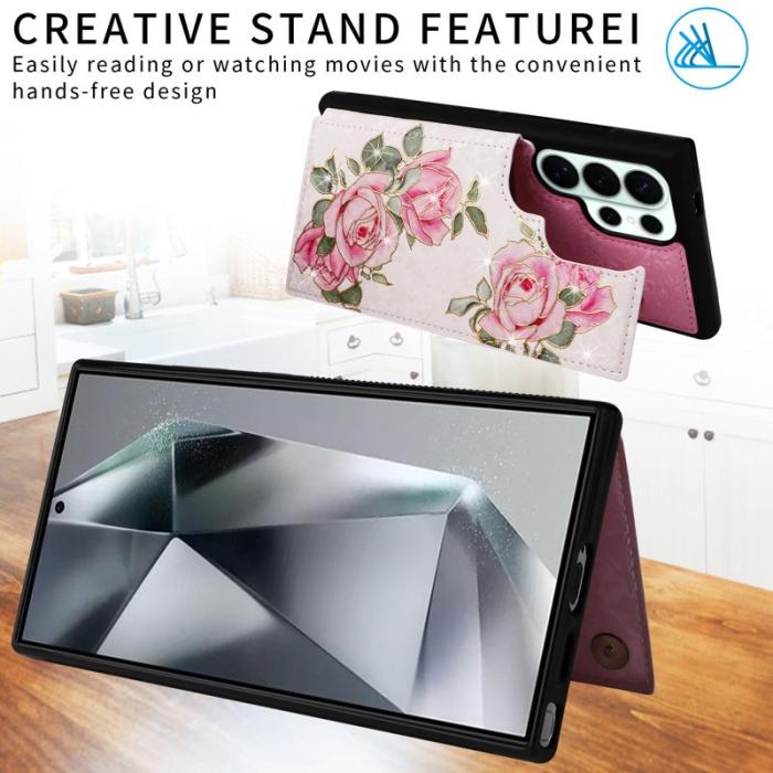 OEM - Mobilfodral för Samsung Galaxy S26 Ultra Äkta läder RFID - Rosablommig