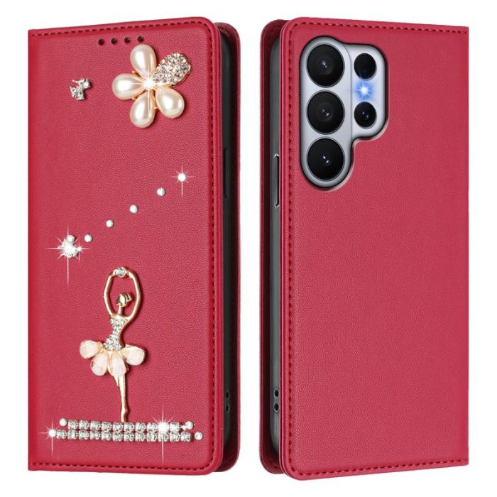 OEM - Plånboksfodral för Samsung Galaxy S26 Ultra Äkta läder RFID - Vinröd