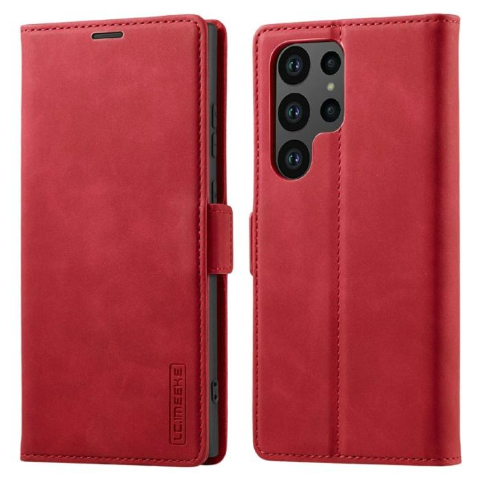 LC.imeeke - LC.IMEEKE Plånboksfodral för Samsung Galaxy S26 Ultra Äkta läder - Röd