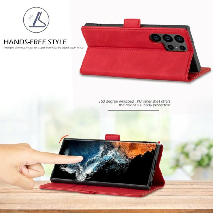 LC.imeeke - LC.IMEEKE Plånboksfodral för Samsung Galaxy S26 Ultra Äkta läder - Röd