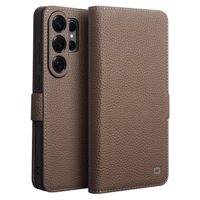 QIALINO - Qialino Plånboksfodral för Samsung Galaxy S26 Ultra Äkta läder Stativ - Brun