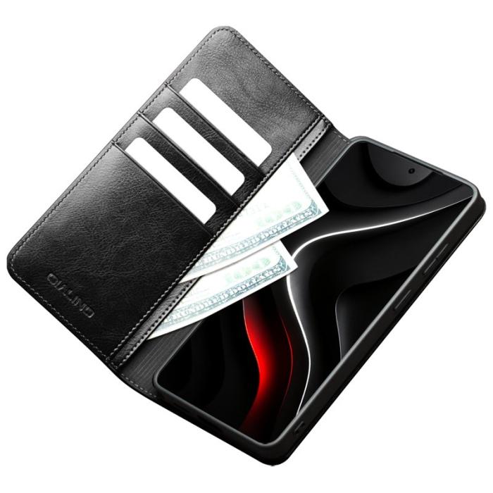 QIALINO - Qialino Plånboksfodral för Samsung Galaxy S26 Ultra Äkta läder - Svart