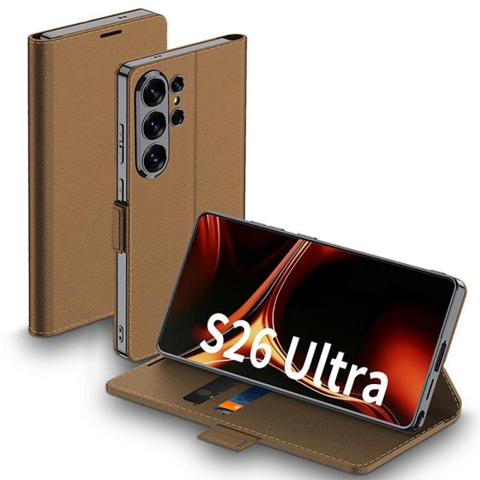 GKK - GKK Mobilfodral för Samsung Galaxy S26 Ultra Kickstand + Kortfack - Brun