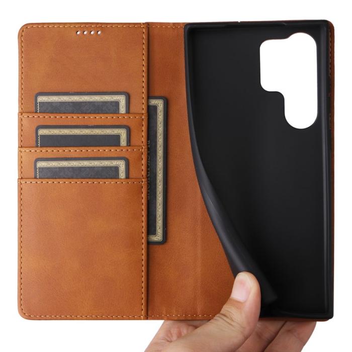 OEM - Plånboksfodral för Samsung Galaxy S26 Ultra RFID Blocking Konstläder - Brun