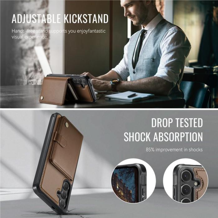 JEEHOOD - JEEHOOD Mobilskal för Samsung Galaxy S26 Magnetiskt Konstläder RFID - Brun