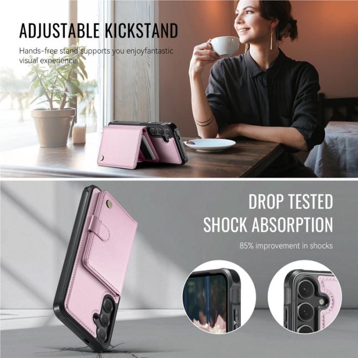 JEEHOOD - JEEHOOD Mobilskal för Samsung Galaxy S26 Magnetiskt Konstläder RFID - Rosa