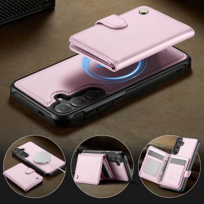 JEEHOOD - JEEHOOD Mobilskal för Samsung Galaxy S26 Magnetiskt Konstläder RFID - Rosa