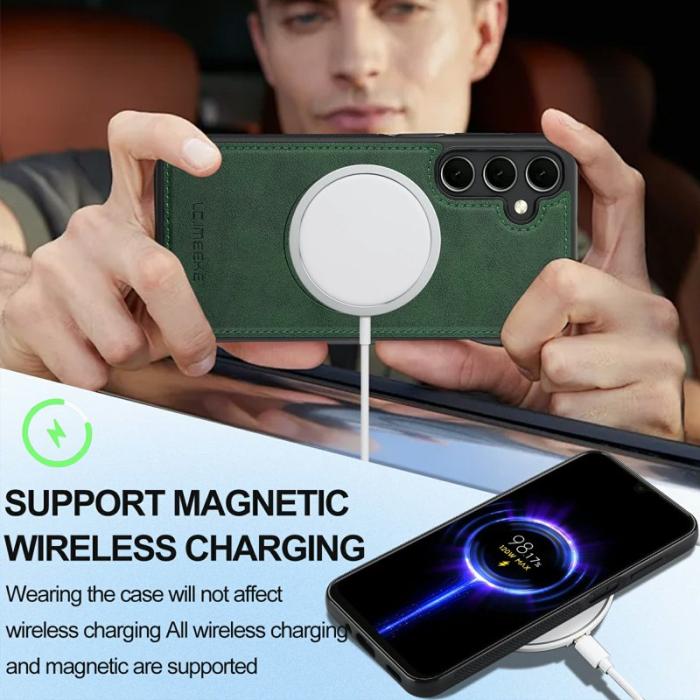 LC.imeeke - LC.IMEEKE Mobilskal för Samsung Galaxy S26 Magnetiskt Konstläder + TPU - Grön
