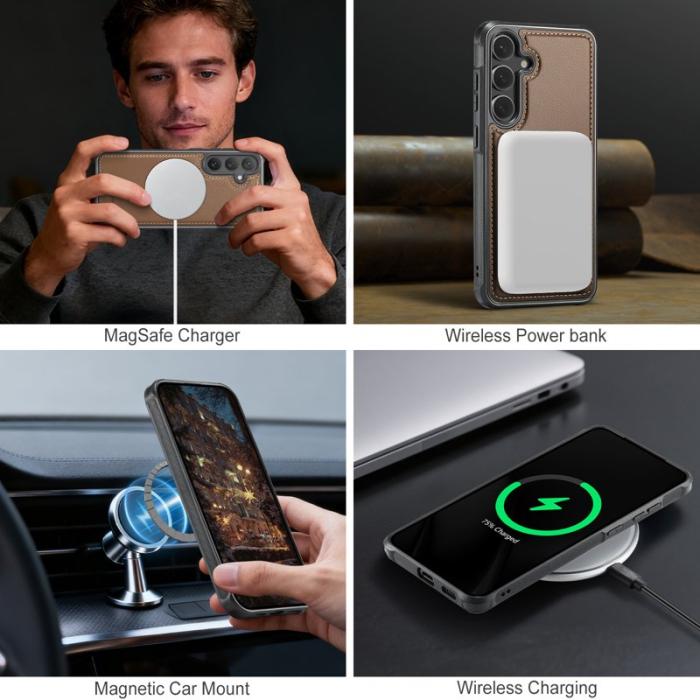 JEEHOOD - JEEHOOD Mobilskal för Samsung Galaxy S26 Plus Magnetiskt Konstläder - Brun