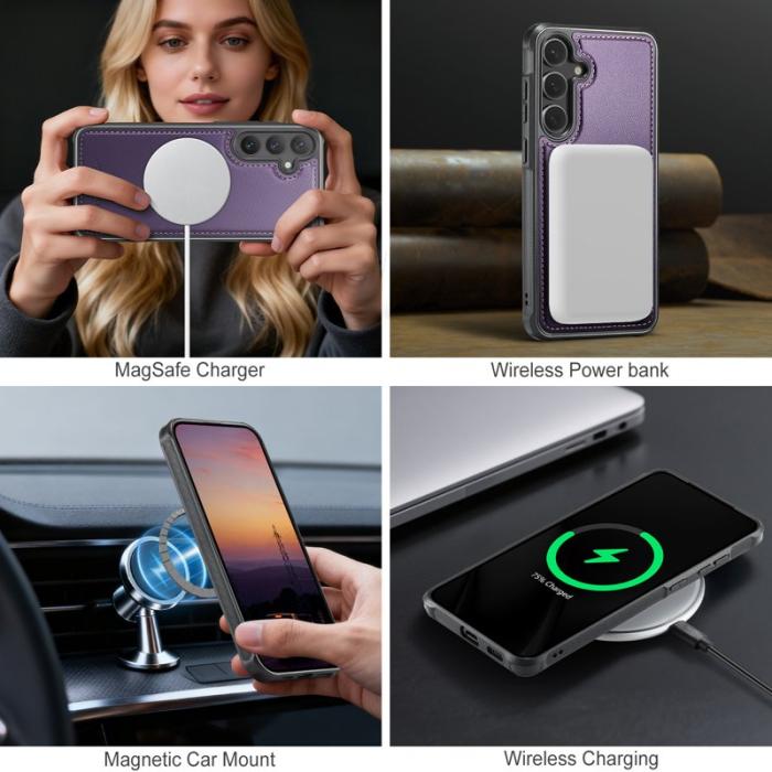 JEEHOOD - JEEHOOD Mobilskal för Samsung Galaxy S26 Plus Magnetiskt Konstläder - Lila