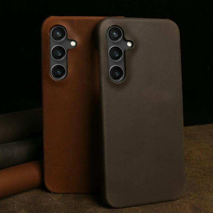 OEM - Mobilskal för Samsung Galaxy S26 Plus Magnetiskt Äkta läder PC - Brun