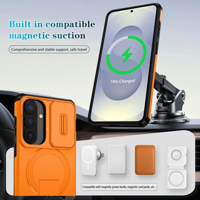 OEM - Mobilskal för Samsung Galaxy S26 Plus Magnetiskt Kickstand PC + TPU - Orange