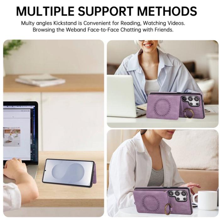 OEM - Mobilskal för Samsung Galaxy S26 Ultra Kickstand Kortfack Konstläder + TPU Lila