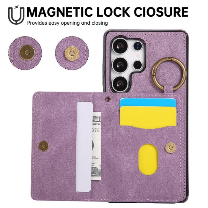 OEM - Mobilskal för Samsung Galaxy S26 Ultra Kickstand Kortfack Konstläder + TPU Lila