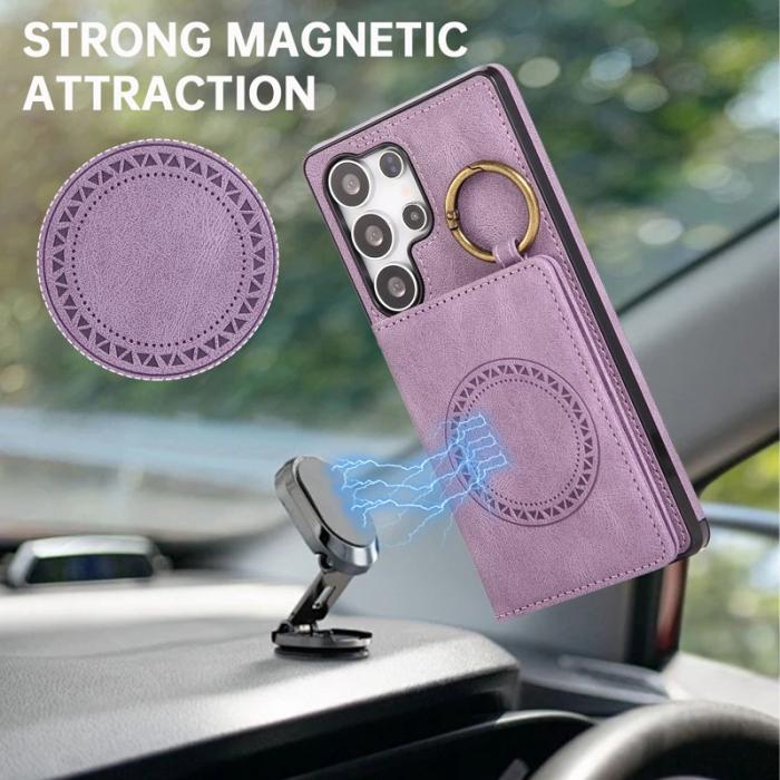 OEM - Mobilskal för Samsung Galaxy S26 Ultra Kickstand Kortfack Konstläder + TPU Lila