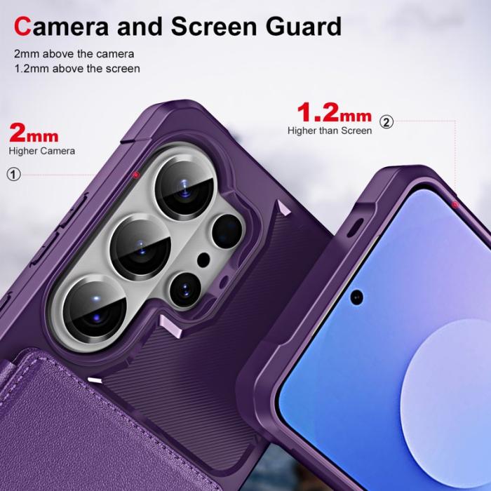 OEM - Mobilskal för Samsung Galaxy S26 Ultra Kickstand Kortfack Konstläder + TPU Lila