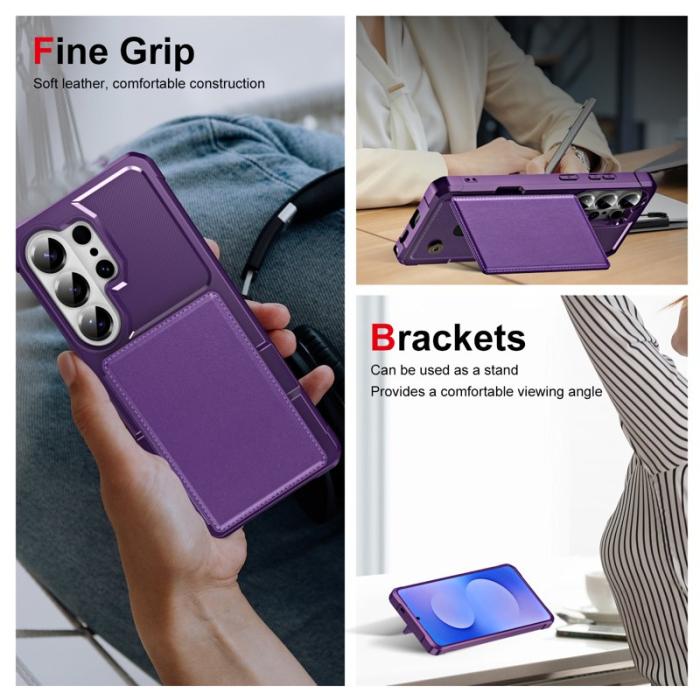 OEM - Mobilskal för Samsung Galaxy S26 Ultra Kickstand Kortfack Konstläder + TPU Lila