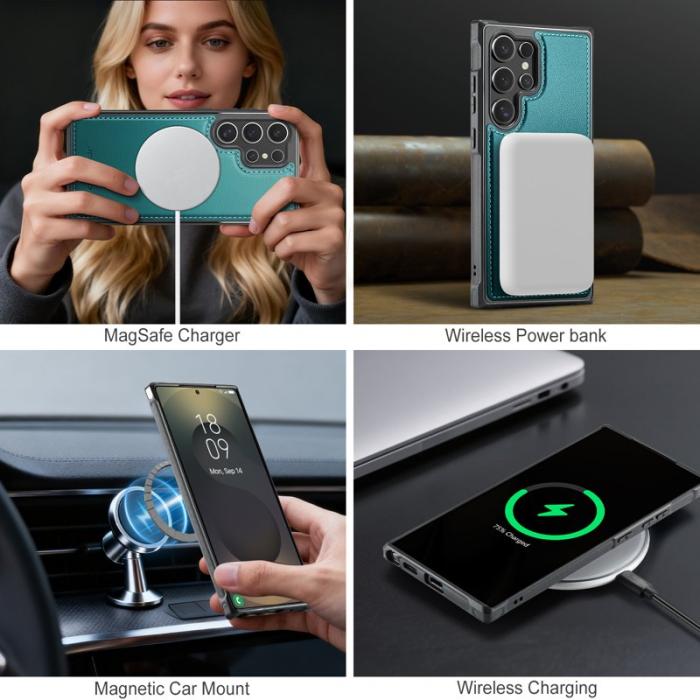 JEEHOOD - JEEHOOD Mobilskal för Samsung Galaxy S26 Ultra Magnetiskt Konstläder - Blå