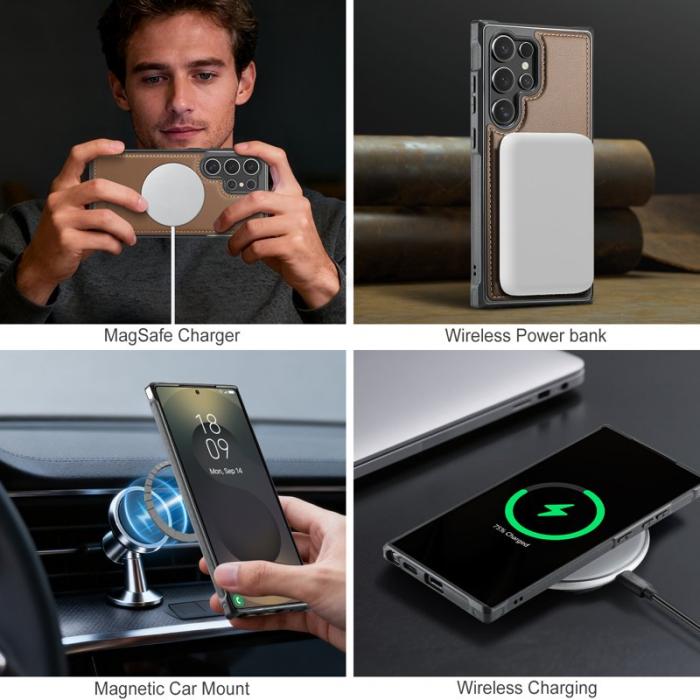 JEEHOOD - JEEHOOD Mobilskal för Samsung Galaxy S26 Ultra Magnetiskt Konstläder - Brun