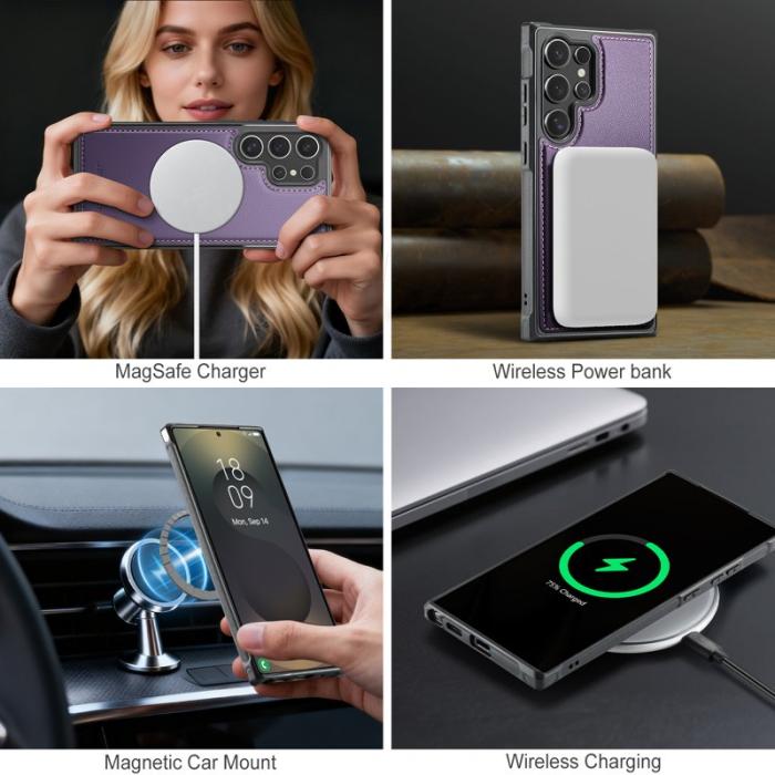 JEEHOOD - JEEHOOD Mobilskal för Samsung Galaxy S26 Ultra Magnetiskt Konstläder - Lila