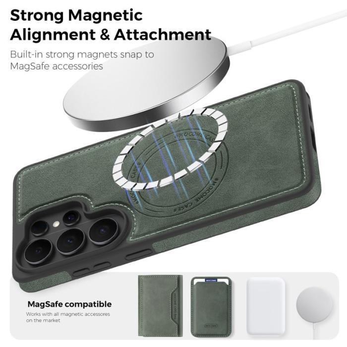 OEM - Mobilskal för Samsung Galaxy S26 Ultra Magnetiskt Konstläder - Mörkgrön