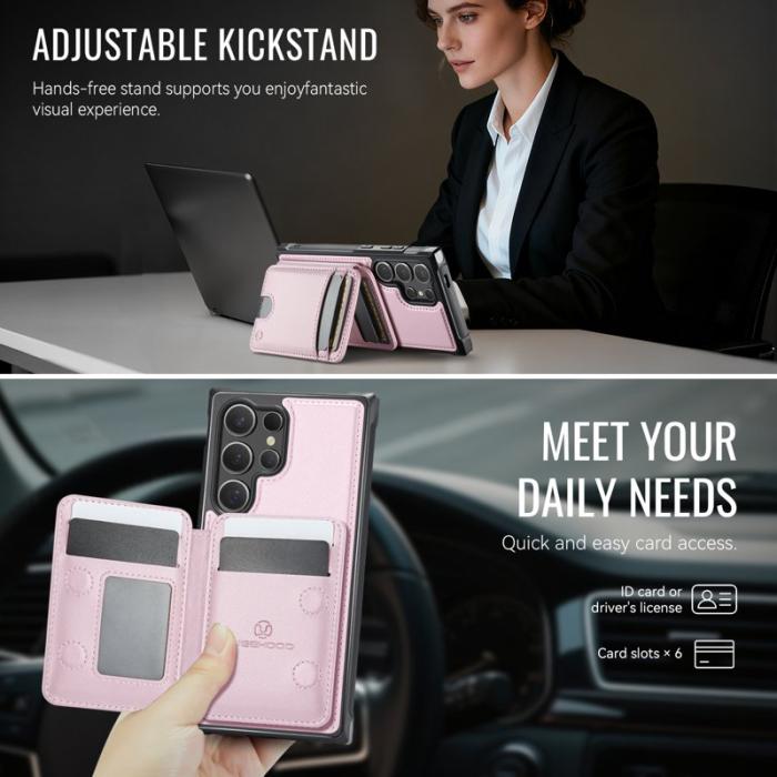 JEEHOOD - JEEHOOD Mobilskal för Samsung Galaxy S26 Ultra Magnetiskt Konstläder - Rosa