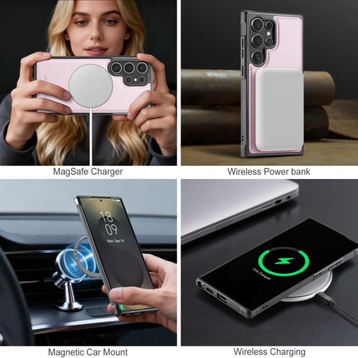 JEEHOOD - JEEHOOD Mobilskal för Samsung Galaxy S26 Ultra Magnetiskt Konstläder - Rosa