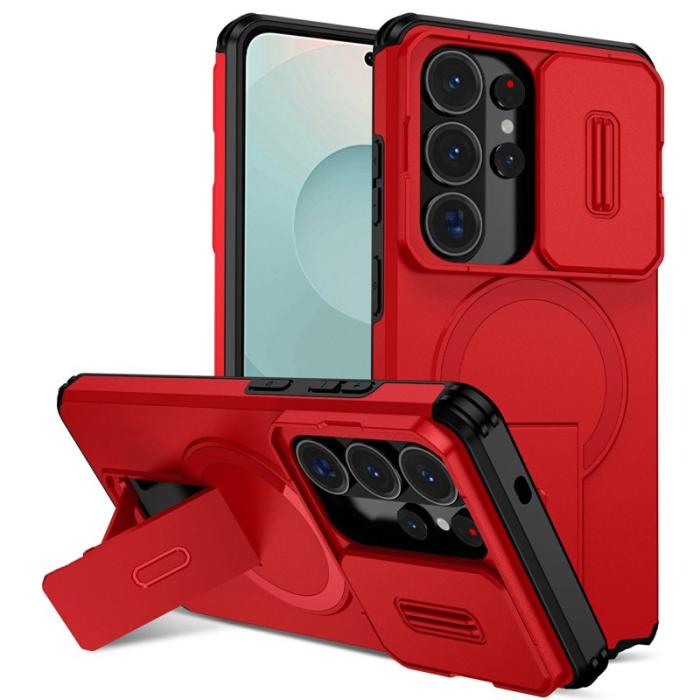 OEM - Mobilskal för Samsung Galaxy S26 Ultra Magnetiskt Kickstand PC + TPU - Röd