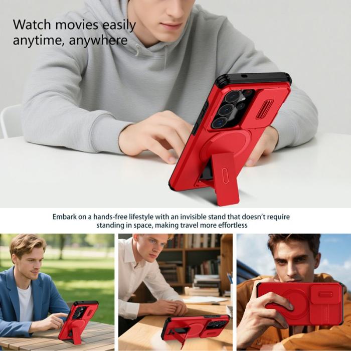 OEM - Mobilskal för Samsung Galaxy S26 Ultra Magnetiskt Kickstand PC + TPU - Röd