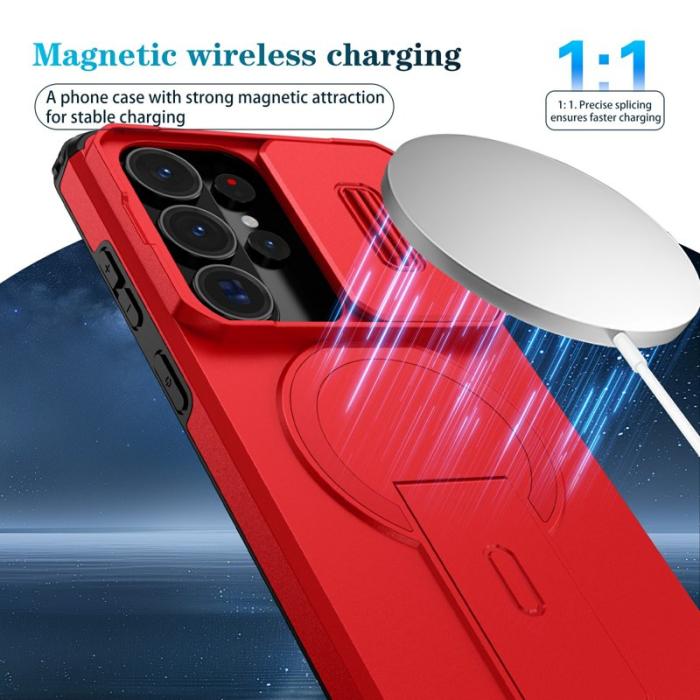 OEM - Mobilskal för Samsung Galaxy S26 Ultra Magnetiskt Kickstand PC + TPU - Röd