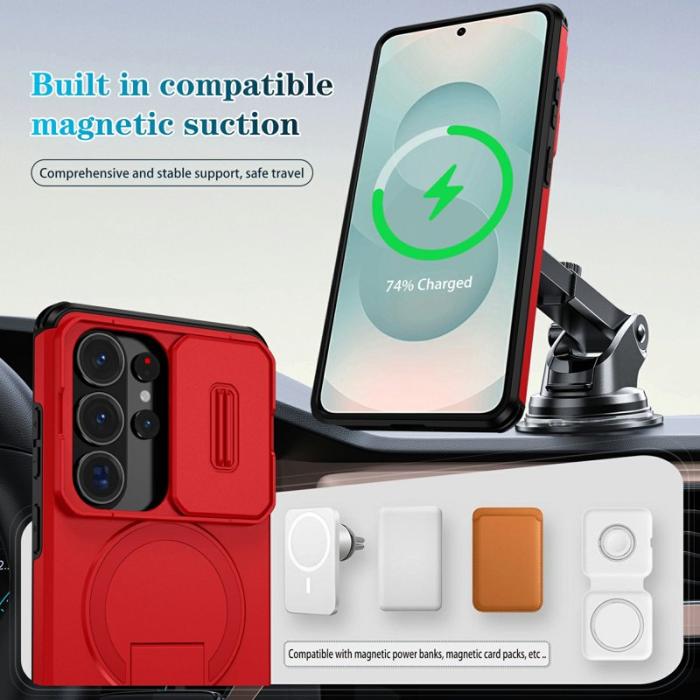 OEM - Mobilskal för Samsung Galaxy S26 Ultra Magnetiskt Kickstand PC + TPU - Röd