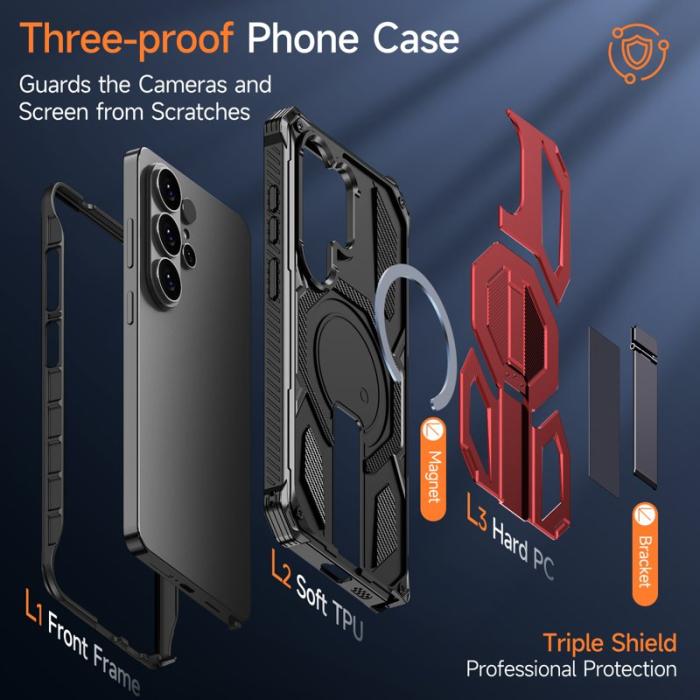 OEM - Mobilskal för Samsung Galaxy S26 Ultra Magnetiskt Kickstand PC + TPU - Röd