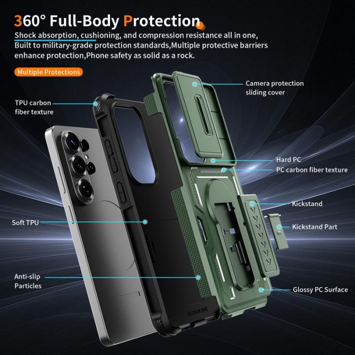 OEM - Mobilskal för Samsung Galaxy S26 Ultra PC + TPU Kickstand - Grön