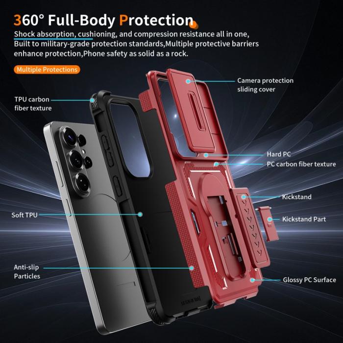 OEM - Mobilskal för Samsung Galaxy S26 Ultra PC + TPU Kickstand - Röd