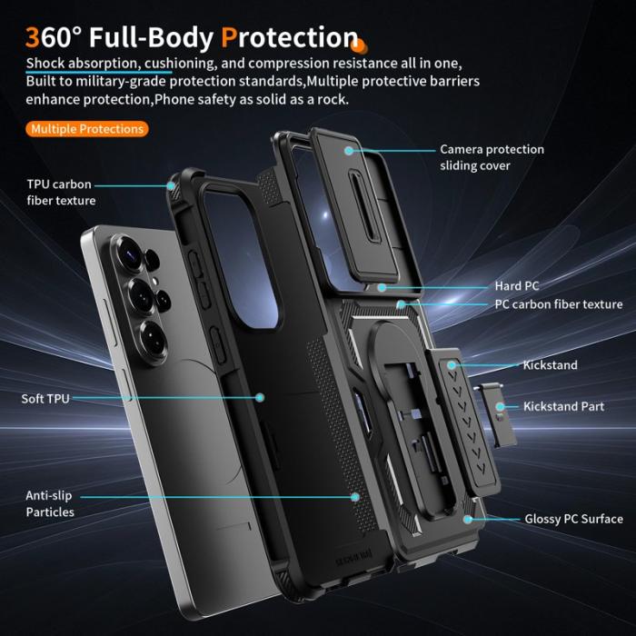 OEM - Mobilskal för Samsung Galaxy S26 Ultra PC + TPU Kickstand - Svart