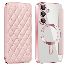 A-One Brand - Galaxy S25 Plus Plånboksfodral MagSafe Rhombus Läder - Rosa