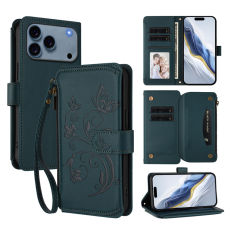 A-One Brand - iPhone 17 Pro Plånboksfodral Butterfly Floral Imprint - Grön