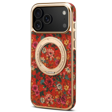 A-One Brand - iPhone 17 Pro Max Mobilskal MagSafe Electroplated Floral A22 - Röd