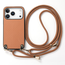 A-One Brand - iPhone 17 Pro Mobilskal Med Axelrem Snodd Carbon Fiber - Brun