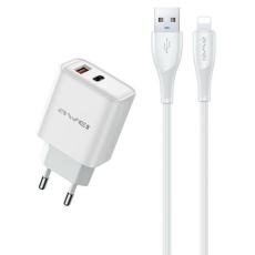 Awei - AWEI Väggladdare PD81L-EU 22.5W + USB-kabel + Lightning – Vit