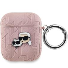 KARL LAGERFELD - Karl Lagerfeld AirPods 1/2 Skal Monogram Karl & Choupette Head - Rosa