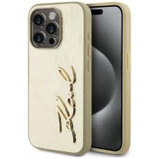 KARL LAGERFELD - Karl Lagerfeld iPhone 15 Pro Mobilskal MagSafe Wrinkled Signature Guld