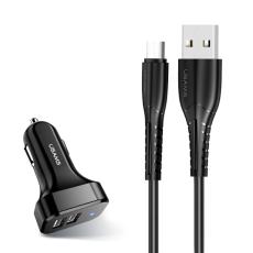 USAMS - USAMS C13 Billaddare 2xUSB-A med MicroUSB Kabel - Svart