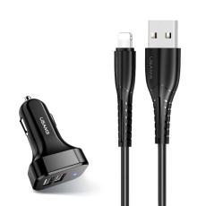 USAMS - USAMS C13 Billaddare 2xUSB-C 2.1A med Lightning Kabel - Svart