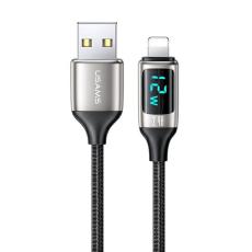 USAMS - USAMS U78 Lightning Kabel flätad LED 1,2 m SJ543USB02 - Silver/Svart