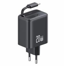 USAMS - USAMS Väggladdare 1xUSB-C m utdragbar kabel PD+QC 20W GaN - Svart