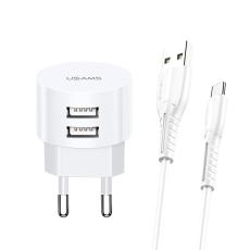 USAMS - USAMS Väggladdare 2xUSB T20 2.1A Micro USB rund XTXLOGT18MC05 – Vit